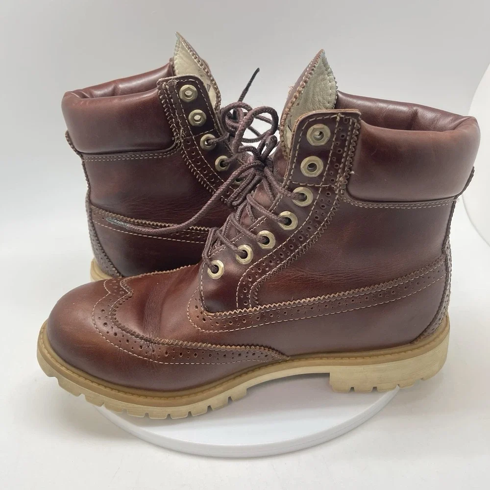 Timberland Boots Mens 8.5 Villa Wingtip Premium Brogue Brown Insulate Work A16WL